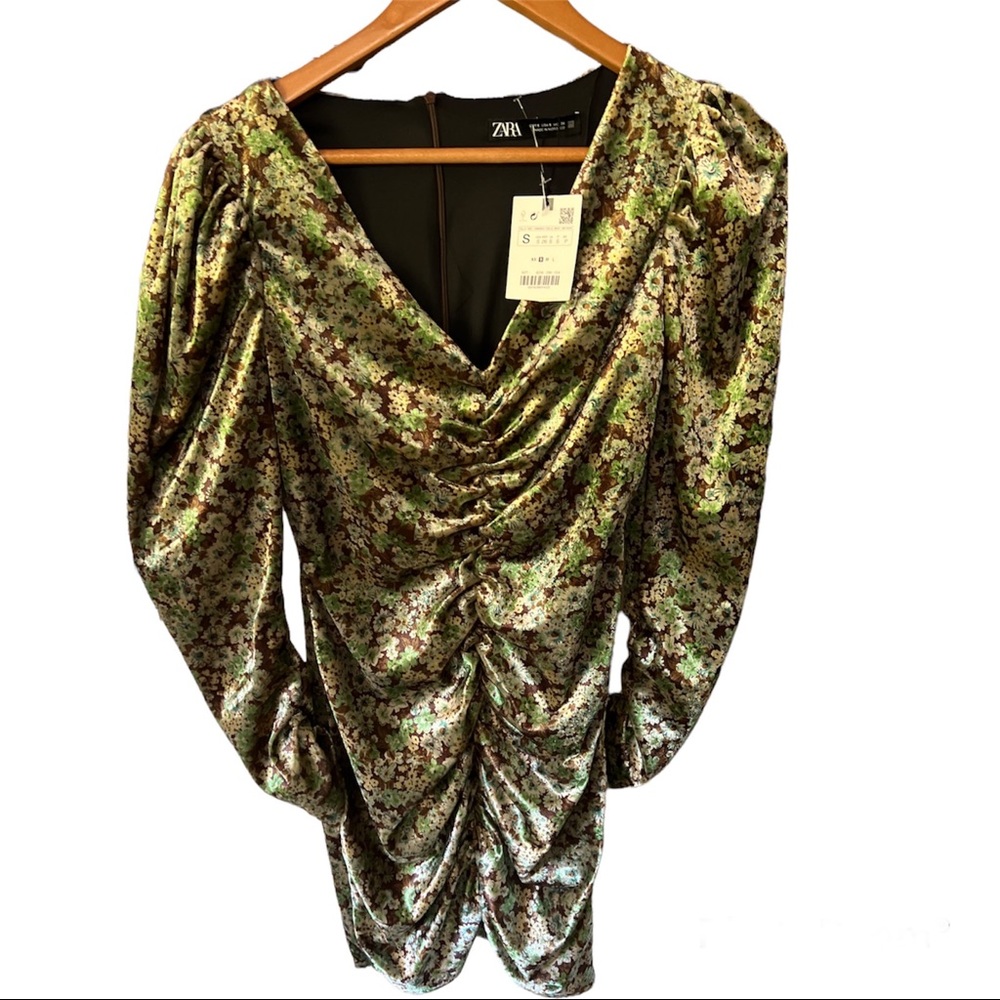 Zara velour ruched long sleeve mini dress size small